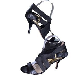 Michael Kors Heels Womens 9M Black Strappy Snake Print Gothic Dark Glam